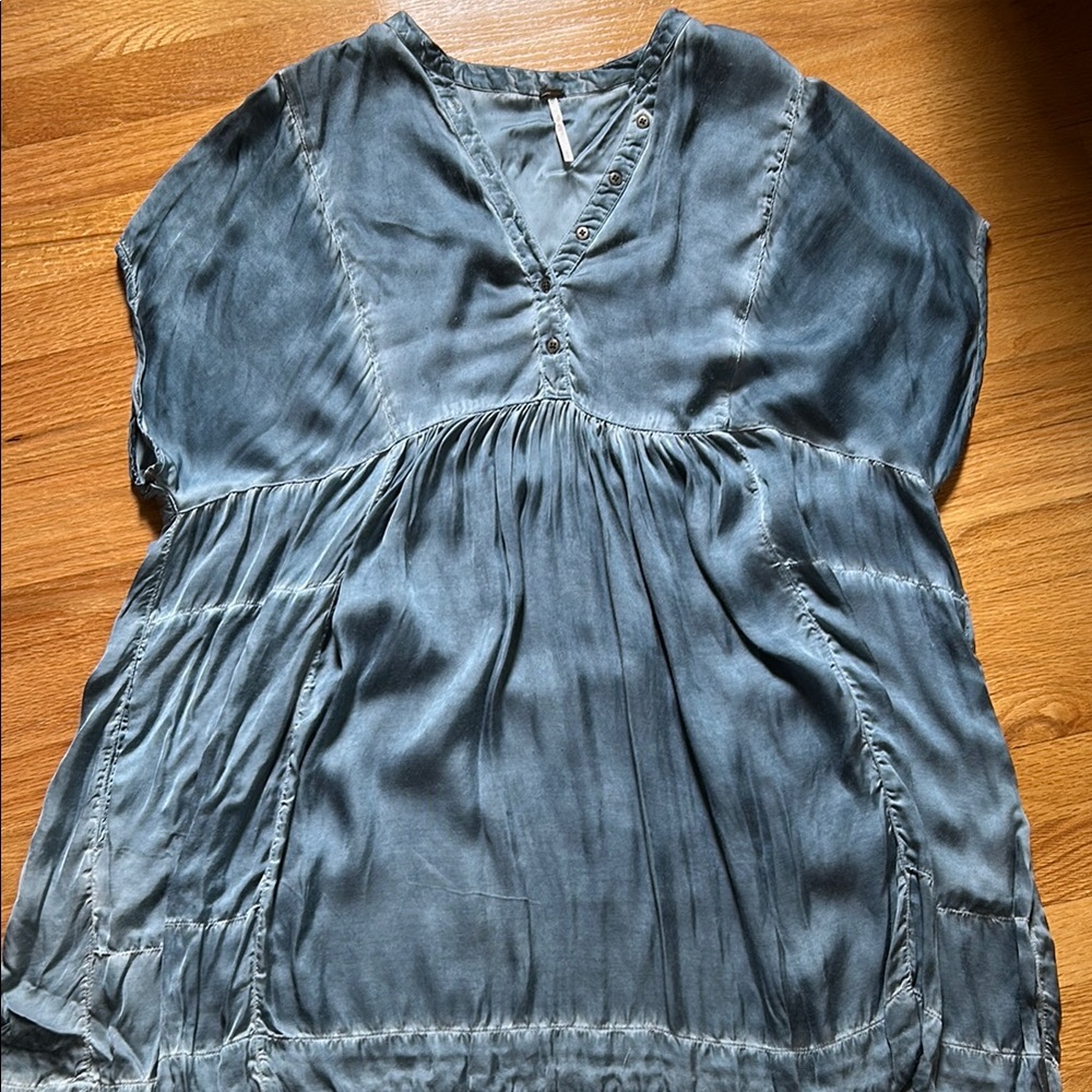 Free People Gray Cap Sleeve Ruched long Blouse/Tunic/Dress